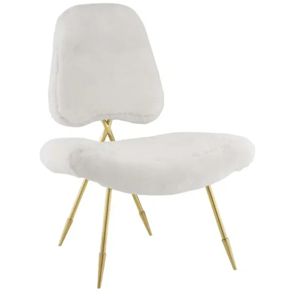 White Sheepskin Gold Toothpick Leg Lounge Chair