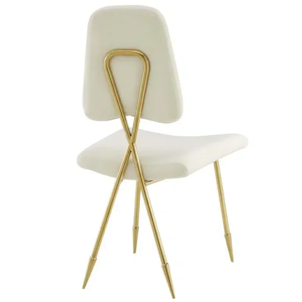 Ivory Velvet Gold Toothpick Leg Accent Dining Chair