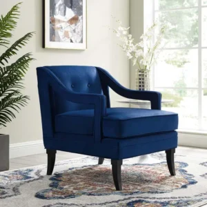 Blue Velvet Sloping Cut Out Arm Chair