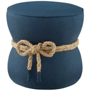 Blue Fabric Rope Center Cinched Footstool Ottoman