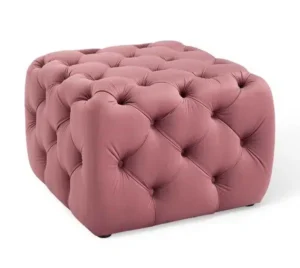 Blush Dusty Pink Velvet Totally Tufted Square Ottoman Footstool