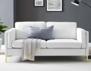 White Fabric French Piping Gold Leg Sofa