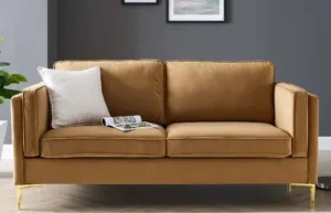 Carmel Velvet French Piping Gold Leg Sofa