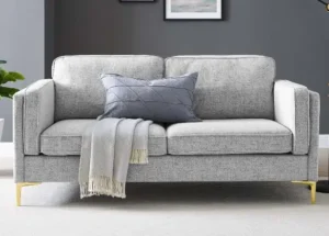 Light Grey Fabric French Piping Gold Leg Sofa