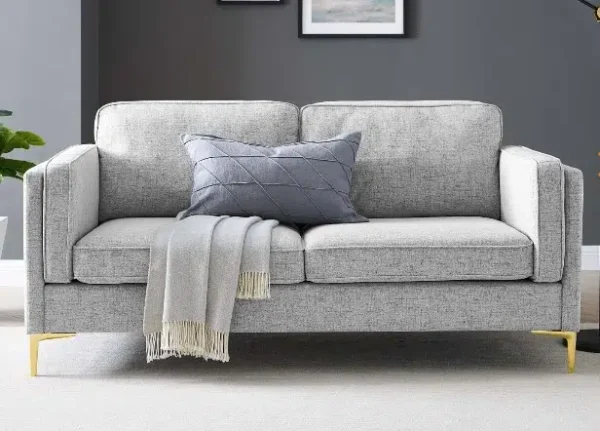 Light Grey Fabric French Piping Gold Leg Sofa - Enhancing Your Habitat