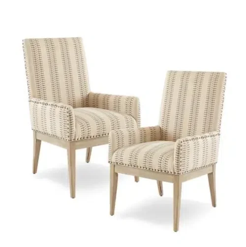 Natural & Brown Hue Print High Back Dining Arm Chair Set 2