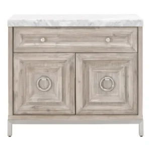 Natural Grey Acacia Pure Marble Top Gold Base & Accents Chest Nightstand