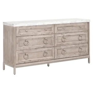 Natural Grey Acacia Pure Marble Top Gold Base & Accents Dresser