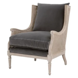Natural Grey Birch Grey Velvet and Cane Club Chair