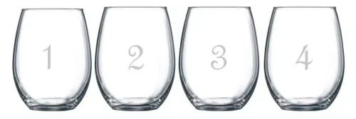 Numbered Stemless Wine Glasses Set of 12