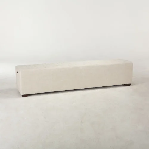 Off White Linen Long Profile Ottoman Bench