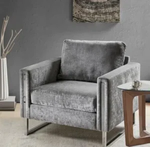 Grey Fabric Chrome Mod Lounge Chair