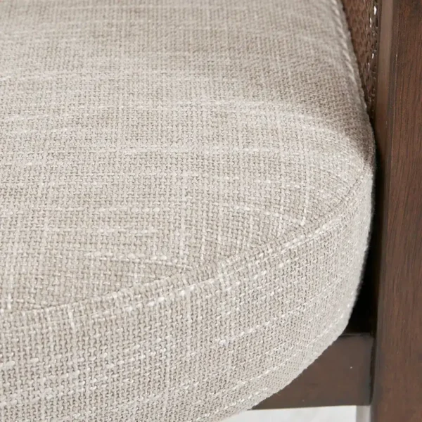 Wood Cane Insert Beige Fabric Accent ArmChair