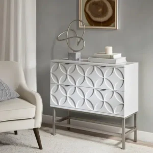 Glossy White Geometric Design Chest of Drawers