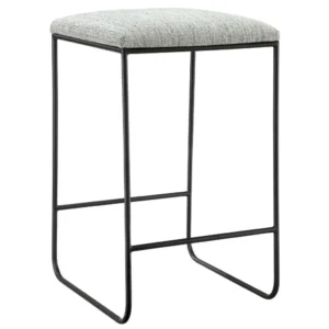 Black Metal & Grey Textured Fabric Simple Design Backless Counter Stool