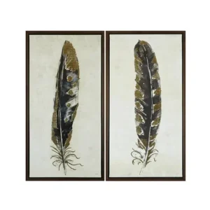 Gold Foiled Feathers Wall Art Set 2