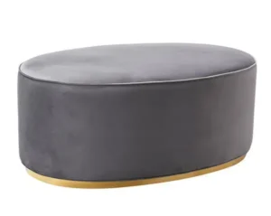 Oval Grey Velvet Ottoman Gold Base