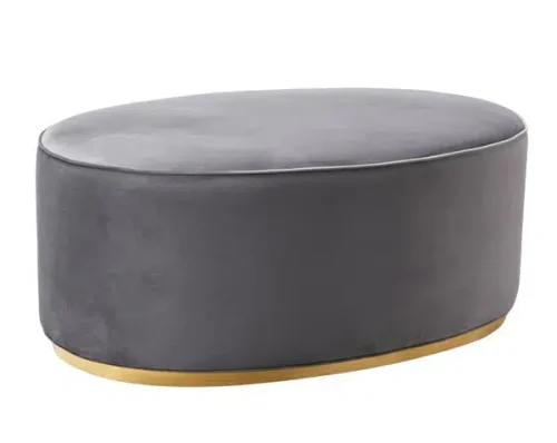 Oval Grey Velvet Ottoman Gold Base
