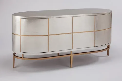 Oval Silverleaf Gold Detailing Rounded Corners Sideboard Cabinet