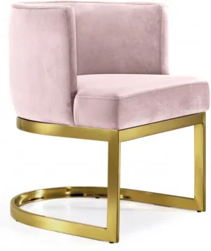 Pink Velvet Barrel Shape Gold Base Dining Accent Chair