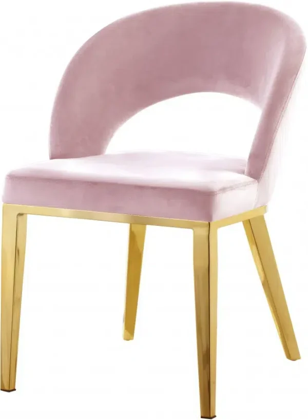 Pink Velvet Modern Rounded Back Accent Dining Chair Gold Legs