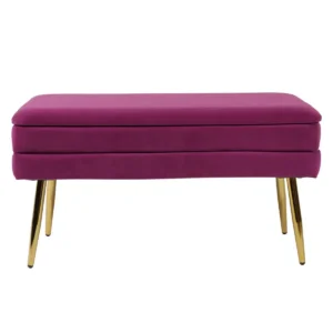 Plum Purple Mid Century Velvet Storage Bench Gold Legs