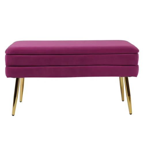 Plum Purple Mid Century Velvet Storage Bench Gold Legs
