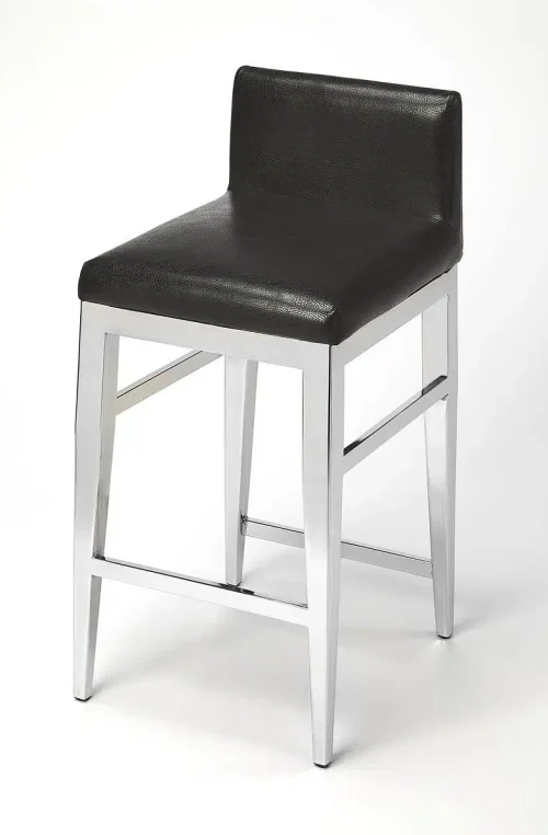 Polished Chrome Black Leather Contemporary Glam Counter Stool