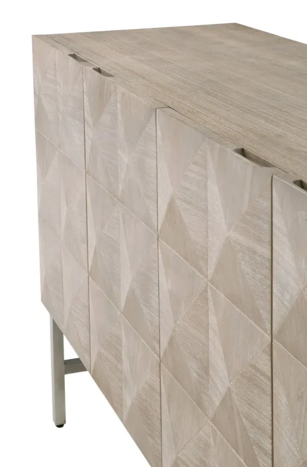 Raised Diamond Pattern Sandblasted Acacia Doors Stainless Steel Base Sideboard