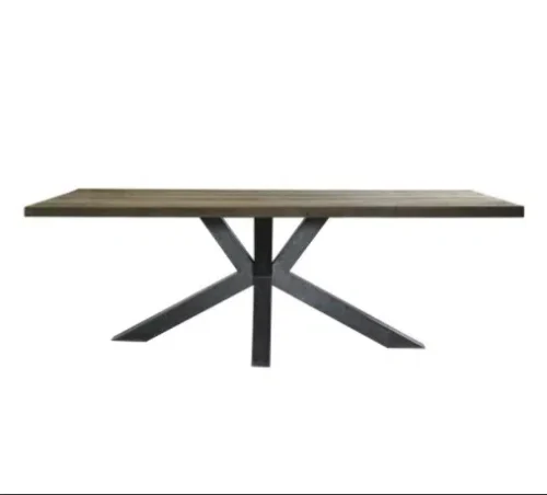 Reclaimed Teak Wood Rectangle Industrial Metal Legs Dining Table