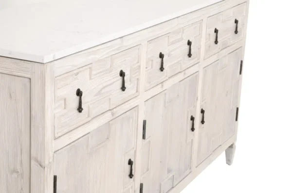 Reclaimed White Wash Pine White Quartz Top Sideboard