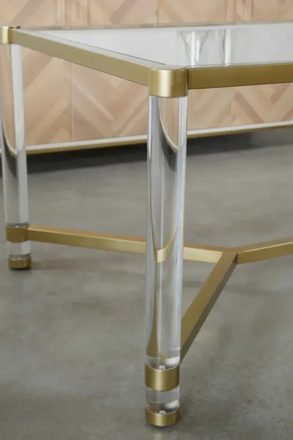Rectangle Lucite Glass & Brushed Brass Dining Table