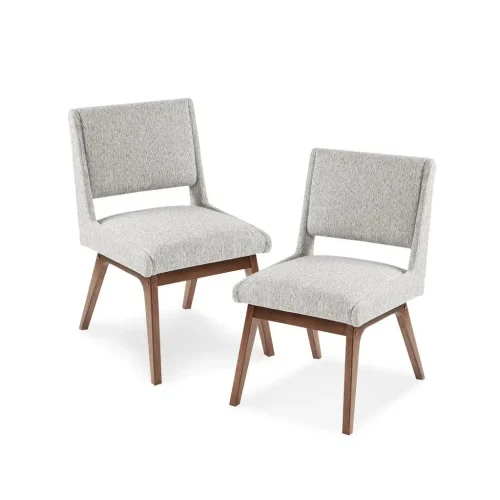 Retro Mid Century Light Grey Fabric Dining Chairs - Set 2