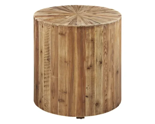 Round Exploding Star Design Fir Wood Accent Side Table