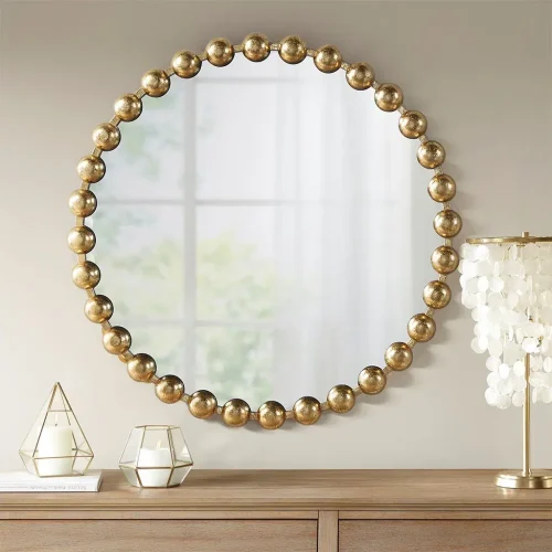 Round Gold Baubles Iron Wall Mirror 27"