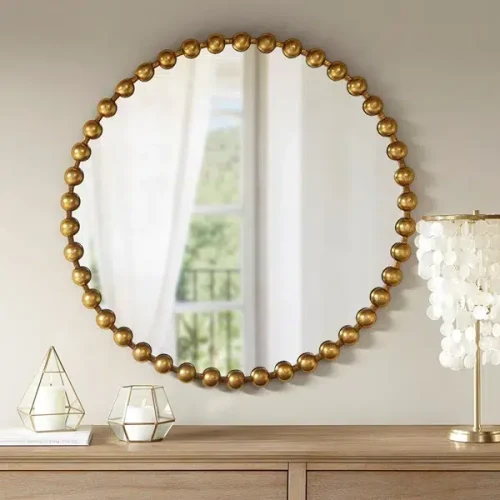 Round Gold Baubles Iron Wall Mirror 36"
