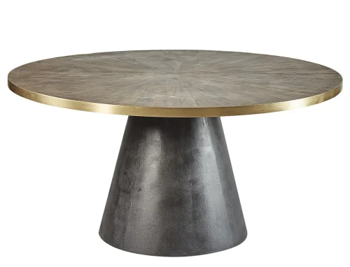 Round Pine Sunburst Top Champagne Collar & Black Base Dining Table
