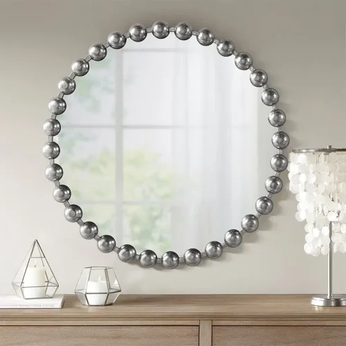 Round Silver Baubles Iron Wall Mirror 27"