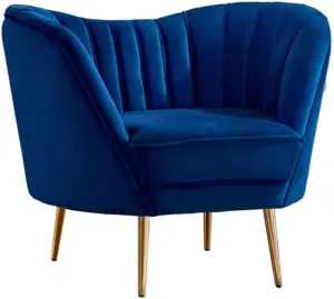 Royal Blue Velvet Channel Tufted Chair Gold Legs