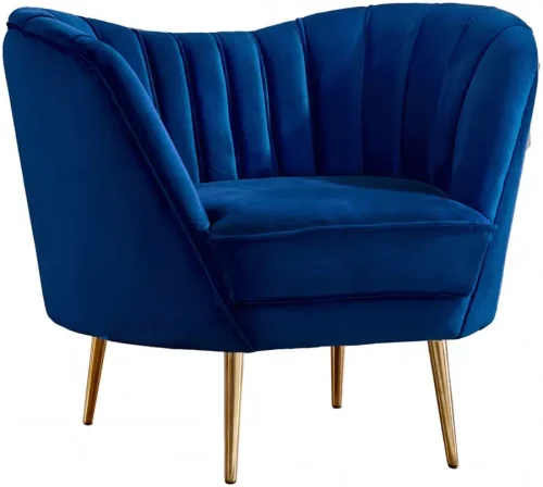 Royal Blue Velvet Channel Tufted Chair Gold Legs