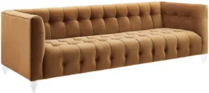 Caramel Velvet Button Tufted Sofa Acrylic Legs