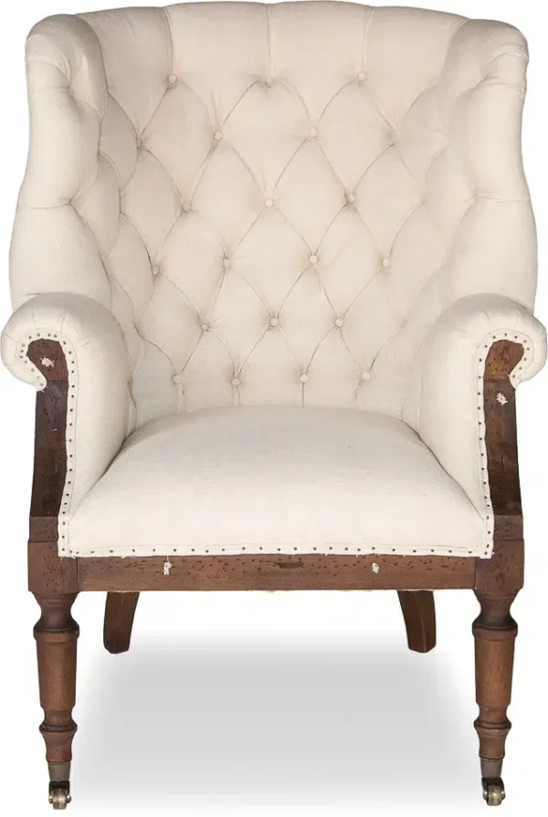 White Tufted Linen & Jute Deconstructed Library Chair