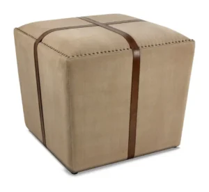 Square Canvas & Leather Straps Ottoman Footstool