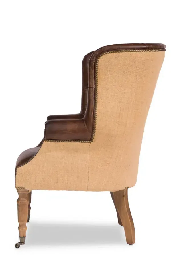 Dark Tufted Vintage Leather & Jute Library Chair