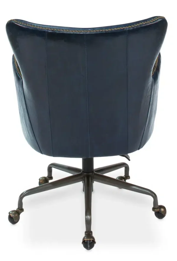 Blue Leather Desk Chair on Casters