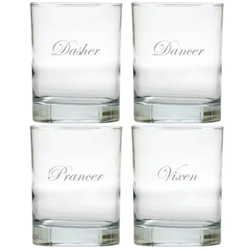 Santa's Reindeer Christmas Rocks Glasses Set of 8