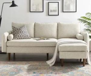 Sectional Sofa Left or Right Side Beige Fabric Mid Century Flair