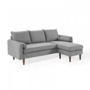 Sectional Sofa Left or Right Side Light Grey Fabric Mid Century Flair