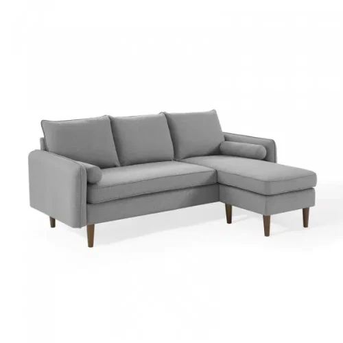 Sectional Sofa Left or Right Side Light Grey Fabric Mid Century Flair