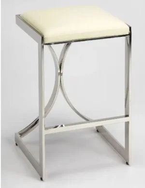 Silver Metal Cream Faux Leather Counter Bar Stool